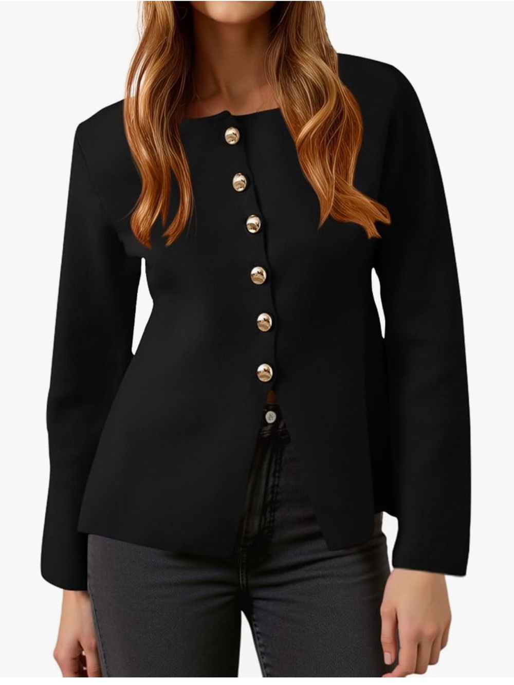 Cicy Bell Black Gold-Button Knit Cardigan Sweater